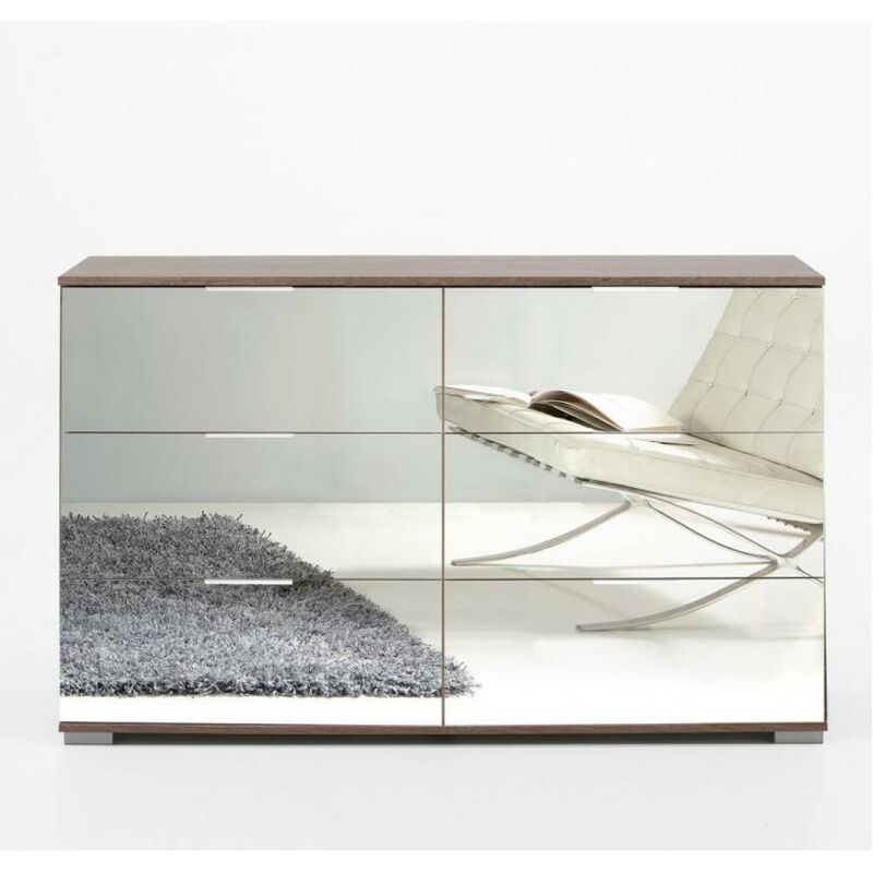 Commode ensse 6 tiroirs 130cm graphite et verre noir