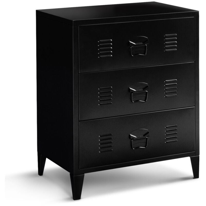 Commode ESTER 60 cm 3 tiroirs métal noir design industriel