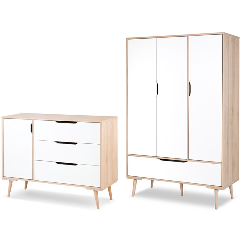 Commode et armoire 3 portes LittleSky by Klups Sofie Hêtre et Blanc