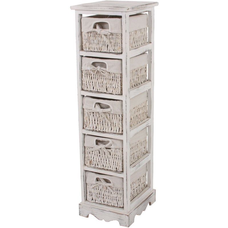 Commode / étagère 5 paniers, 25x28x90cm, shabby, vintage, blanc