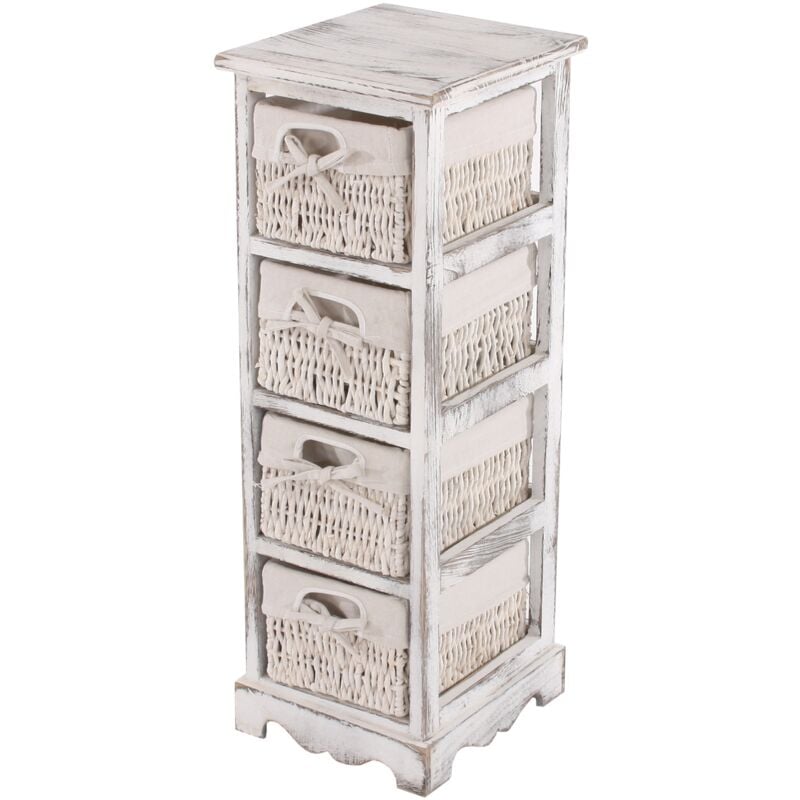 Commode étagère avec 4 tiroirs corbeilles 74 x 25 x 28 cm aspect vintage blanc 040006541