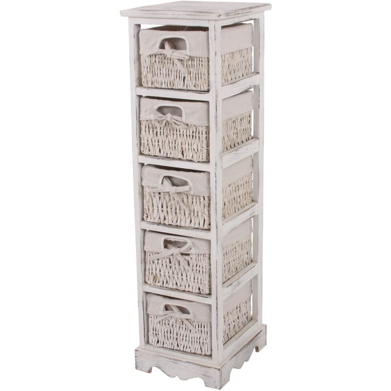 Commode étagère avec 5 tiroirs corbeille 90x25x28 cm aspect vintage blanc 040006542