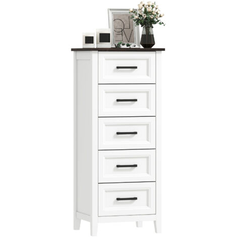 Commode étroite haute plan travail effet bois petits espaces, 45x35x106 cm, blanc