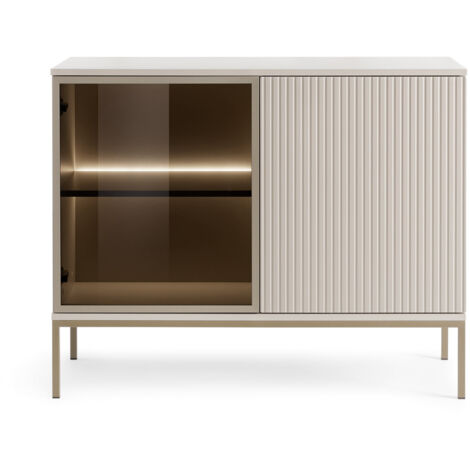Commode étroite moderne à façade cannelée, 104 × 83 × 39 cm, Cachemire / Or