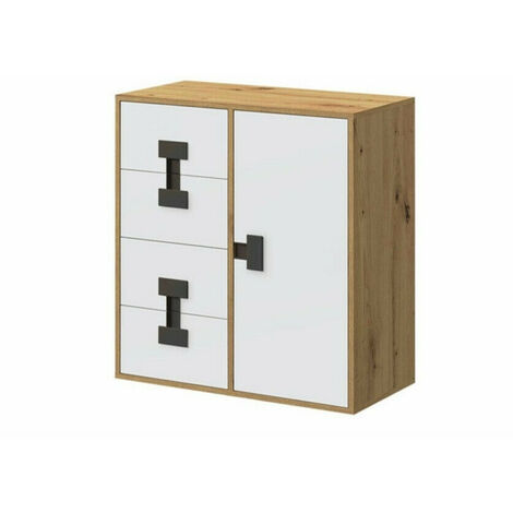 Commode Florevi 103, Mat blanc + Chêne Artisan, Avec tiroirs et portes, Nombre de tiroirs: 4, 86x80x40cm