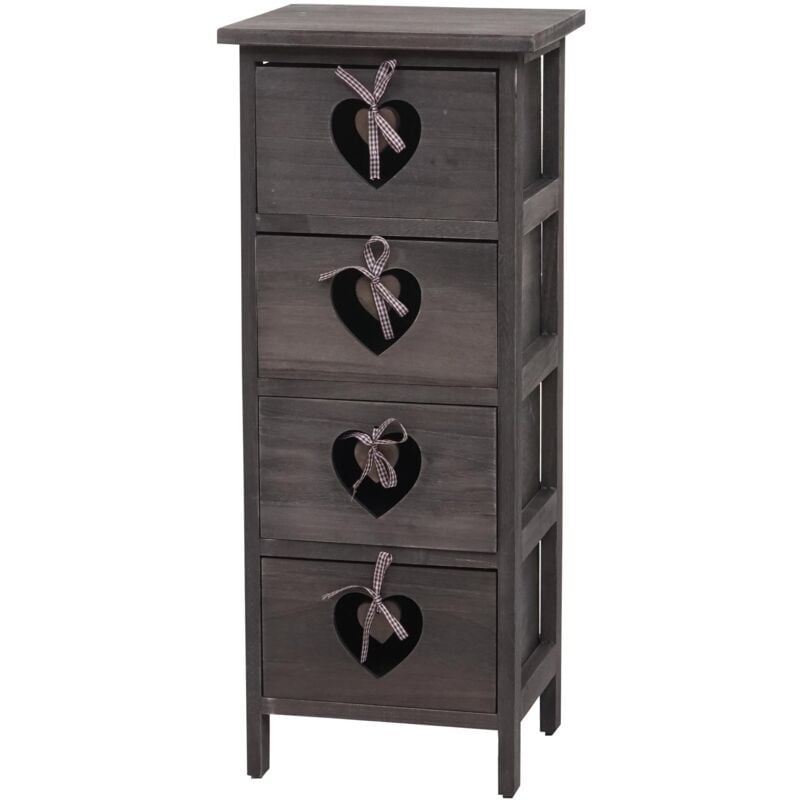 Commode Forli, armoire à tiroirs, 4 tiroirs avec cœurs 70x29x25cm, look shabby, vintage, gris-brun