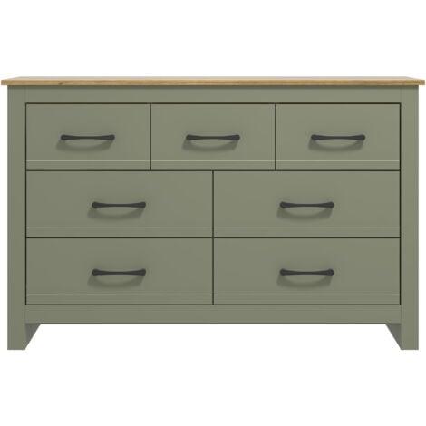 Commode GALANO Limestone – Commode 3+4 tiroirs – Large commode pour chambre à coucher – Organisateurs de placard et rangement de vêtements – 119 x 76.6 x 35.3 cm – Couleur Vert Kale