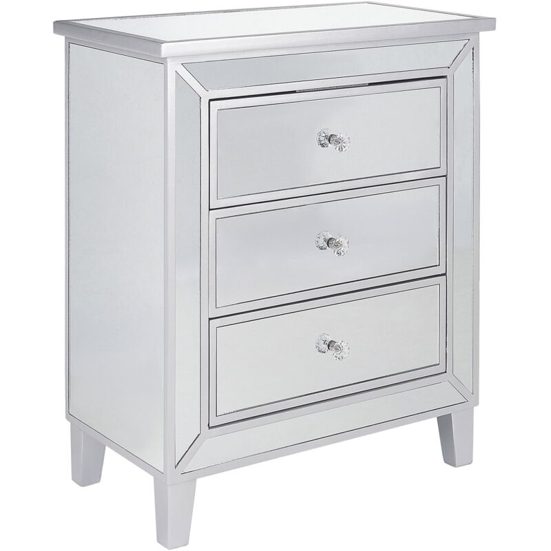 Beliani - Commode Glamour en Verre Effet Miroir mdf Bois de Sapin à 3 Tiroirs Breves