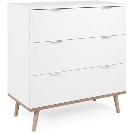 Commode Göteborg - 3 tiroirs - Décor chene sonoma Blanc - Scandinave - L 79,8 x P 40 x H 86,5 cm