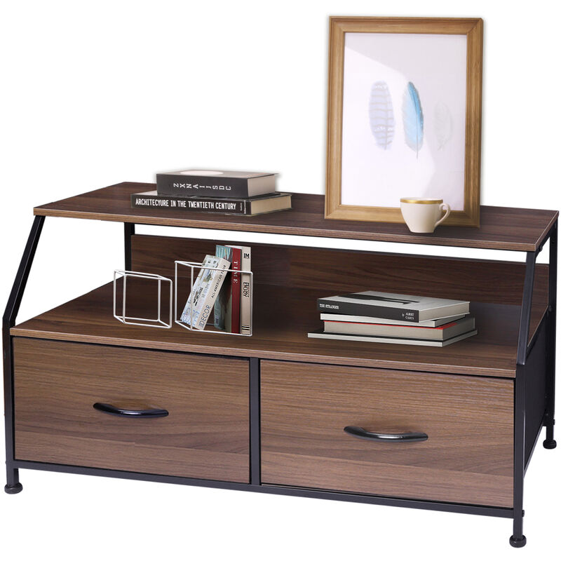 Commode à Grain de Bois avec 2 tiroirs, Meuble de Rangement,pour Chambre, Salon, Couloir,Chambre d'enfant Mondeer