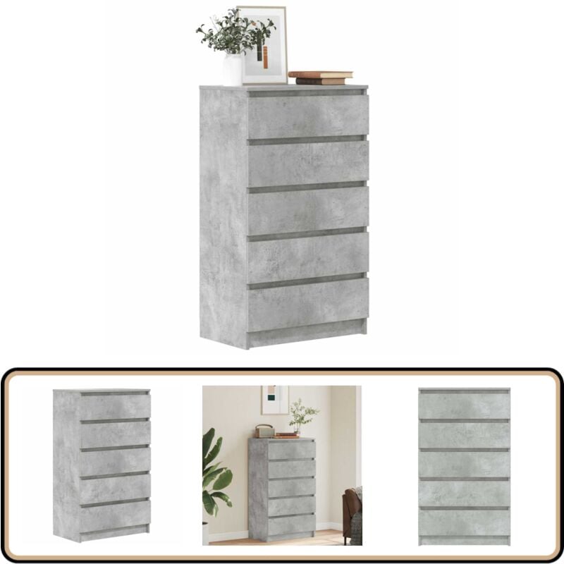 Commode Gris béton 60x36x103 cm Bois d'ingénierie - Armoire à Tiroir - Commode - Meuble Rangement - Buffet - Design Moderne