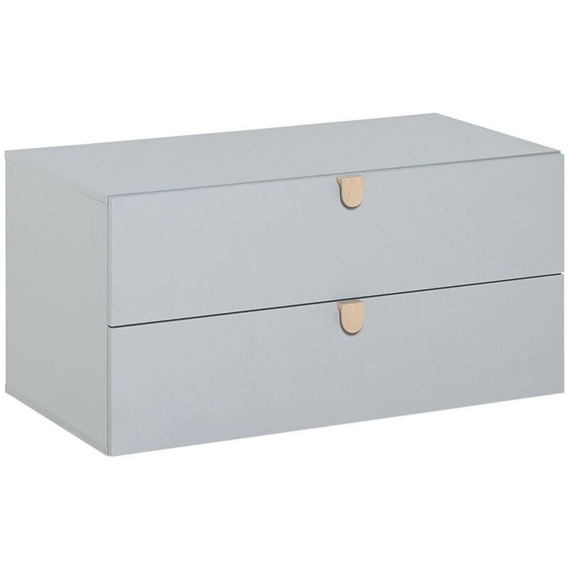 Commode Grise 2 Tiroirs avec Poignées Bois - Stige - Calicosy
