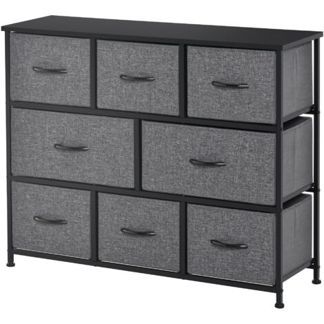 Commode grise avec 8 tiroirs en tissu, 2 grands et 6 petits, cadre métallique, système antichute, rangement pour chambre