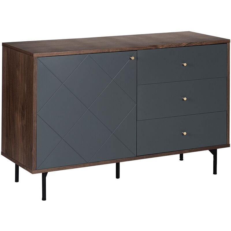 commode buffet grise en mdf et métal avec 3 tiroirs et compartiment de rangement spacieux et pratique pour chambre ou salon moderne beliani