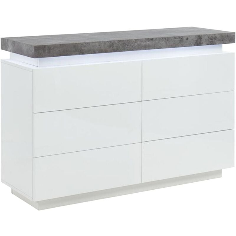 Vente-unique - Commode halo ii - 6 tiroirs - mdf laqué - Avec LEDs - Coloris : Blanc et béton
