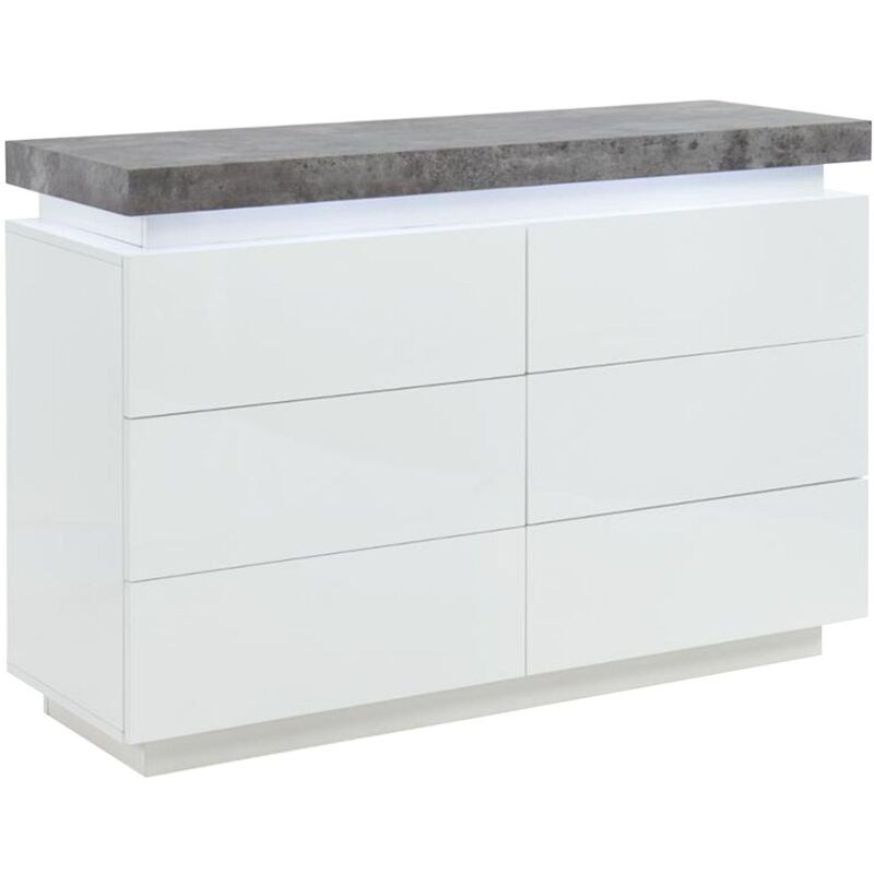 Commode HALO II - 6 tiroirs - MDF laqu&eacute; - Avec LEDs - Coloris : Blanc et b&eacute;ton
