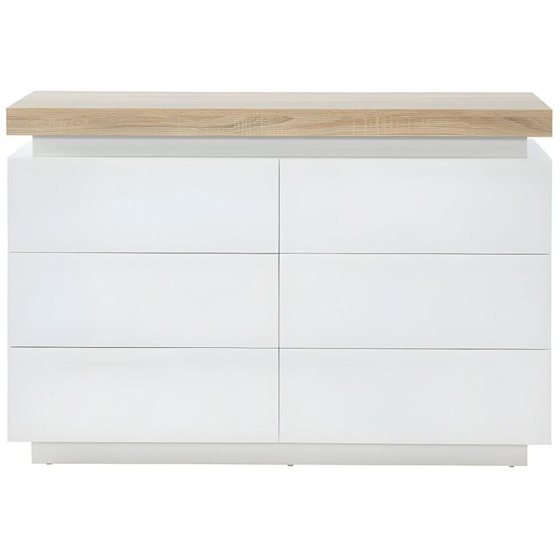 Vente-unique - Commode halo ii - 6 tiroirs - mdf laqué - Avec LEDs - Coloris : Blanc et Chêne