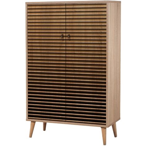 Commode haute 2 portes en bois clair dégradé Kiza 220