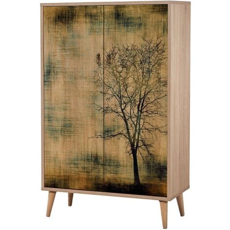 LES TENDANCES Commode haute 2 portes en bois clair Kiza 729