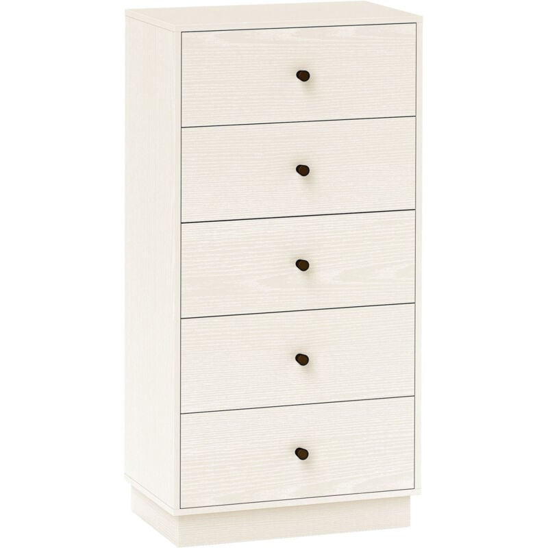Commode haute 5 tiroirs style contemporain - 47 x 29 x 95 cm - poignées noir effet bois blanc
