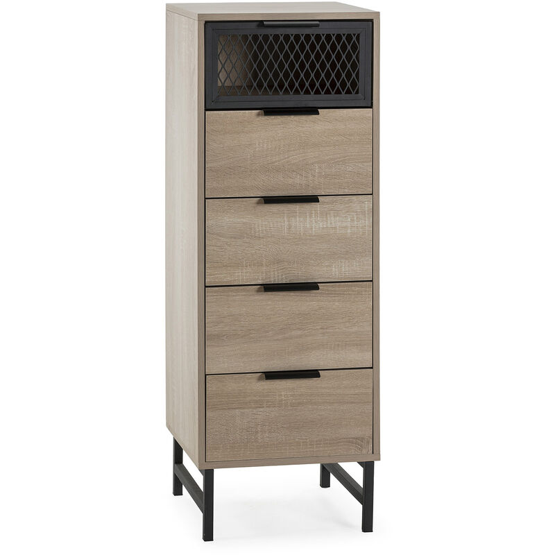 Commode haute Hera 4 tiroirs 1 porte coloris bois