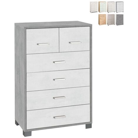 Commode haute six tiroirs Ciment Blanc 70x41x h112 cm