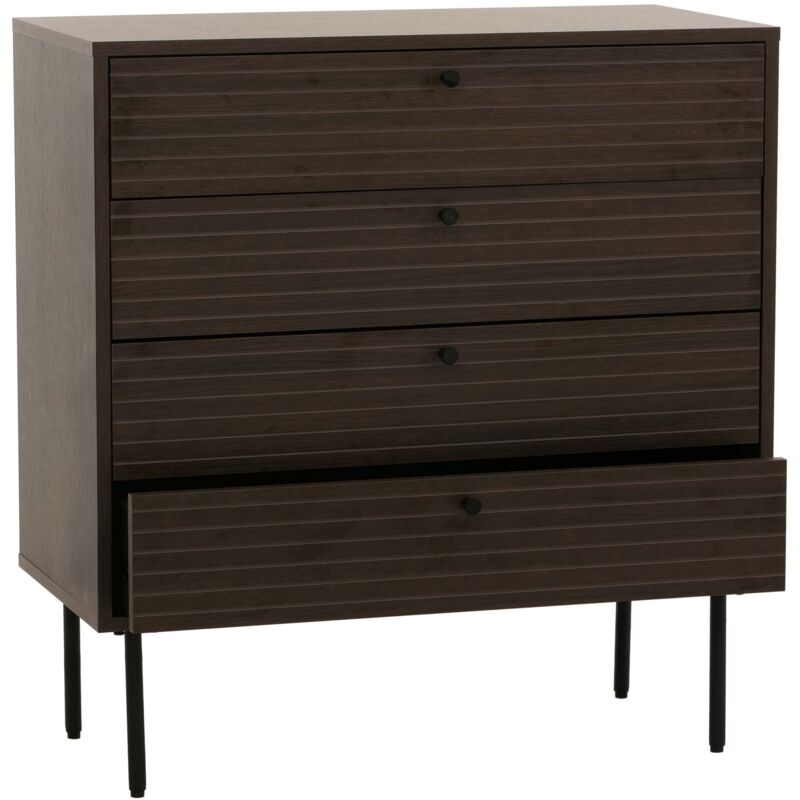 Commode HHG 093, Sideboard armoire, 4 tiroirs, style scandinave métal bois mélamine mvg 85x80x40cm, brun foncé