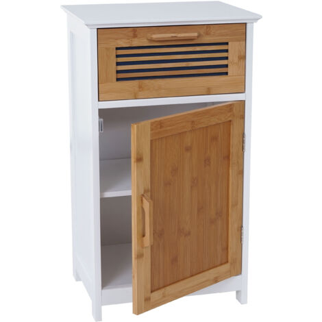 Lot De Rangements Salle De Bain En Rotin Et Bois - Blanc - Style Bohème
