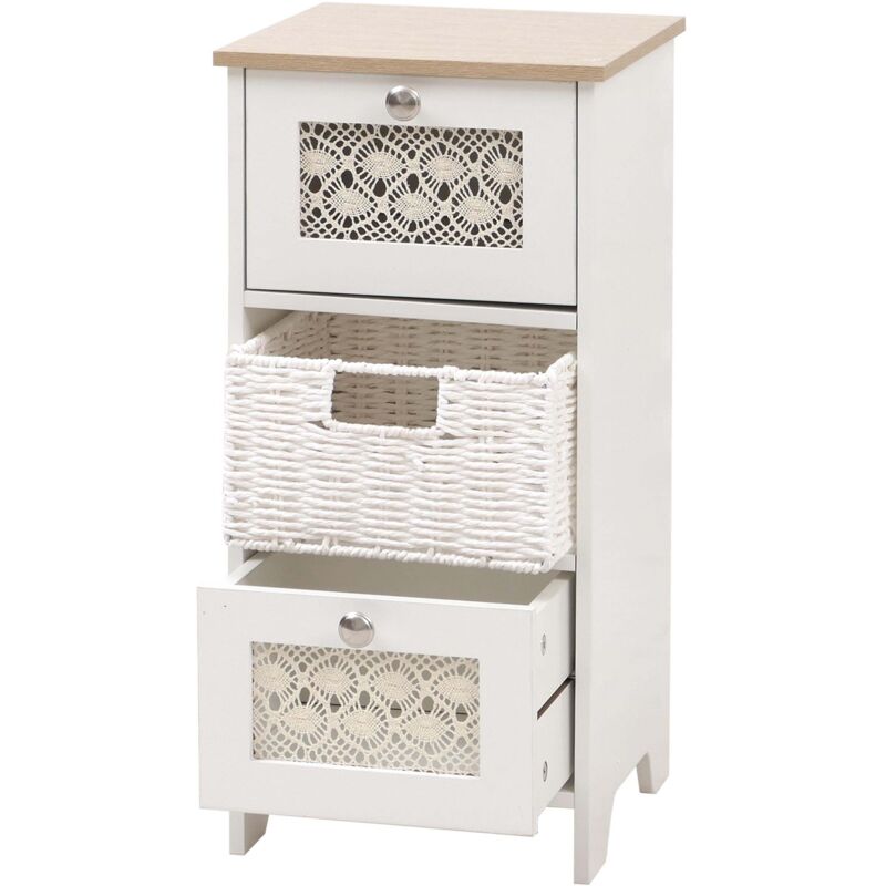 Commode HHG-346, meuble à tiroirs, 3 tiroirs, tiroirs paniers, bois mélaminé 63x30x30cm, blanc naturel Commode HHG-346, meuble à tiroirs, 3 tiroirs, tiroirs paniers, bois mélaminé 63x30x30cm, blanc naturel