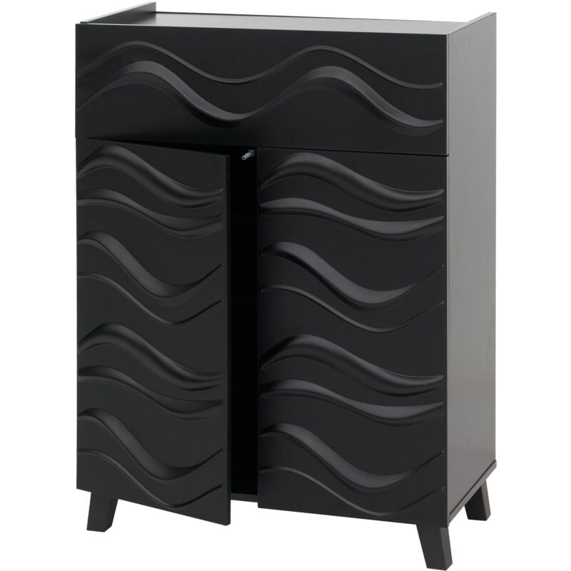 Commode HHG 352, Armoire Sideboard Buffet, 3D-Wellen-Design Push-to-open Türen 107x76x36cm, noir