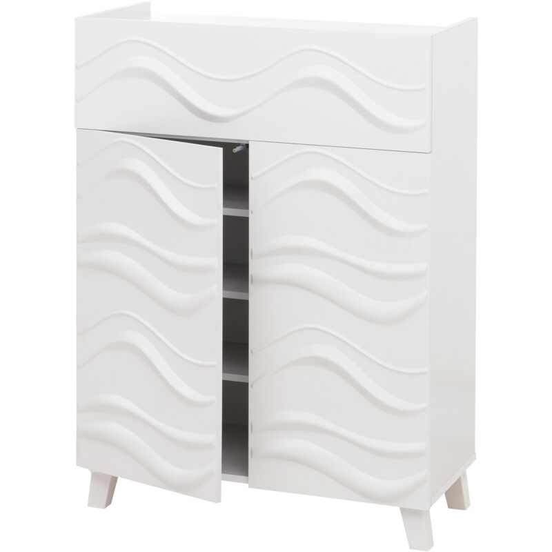 Commode HHG-352, Armoire Sideboard Buffet, Design 3D vagues Push-to-open portes 107x76x36cm, blanc
