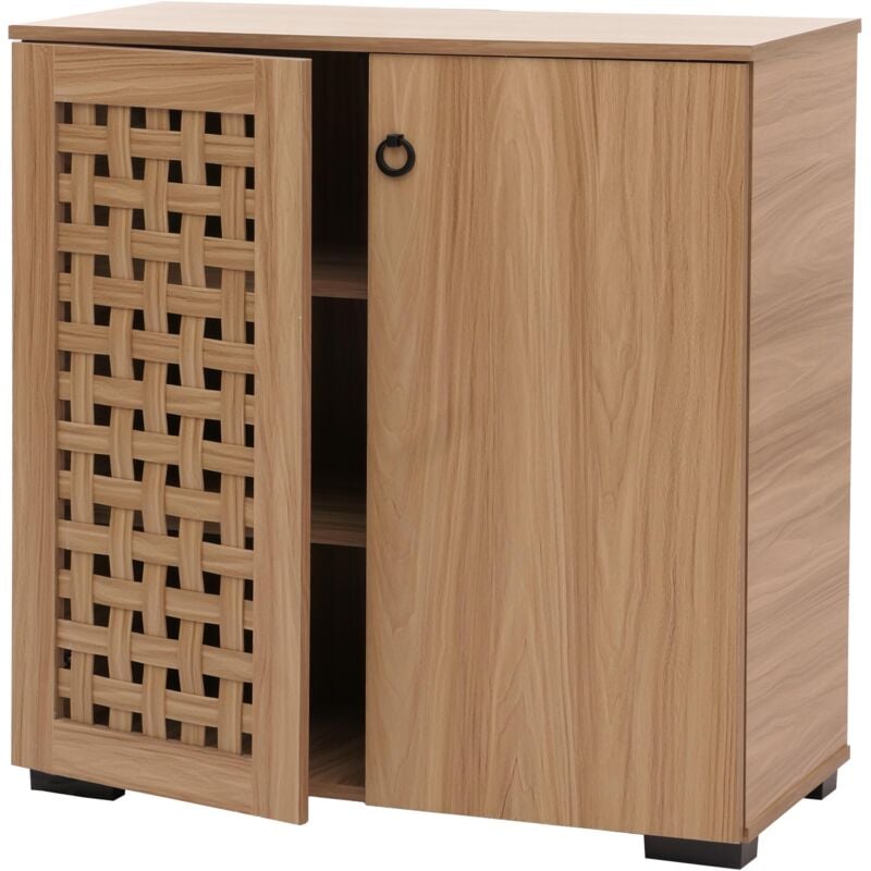 Commode HHG 355, armoire buffet, design 3D tressé 2 portes 3 compartiments de rangement Soft-Close, 82x80x37cm, marron