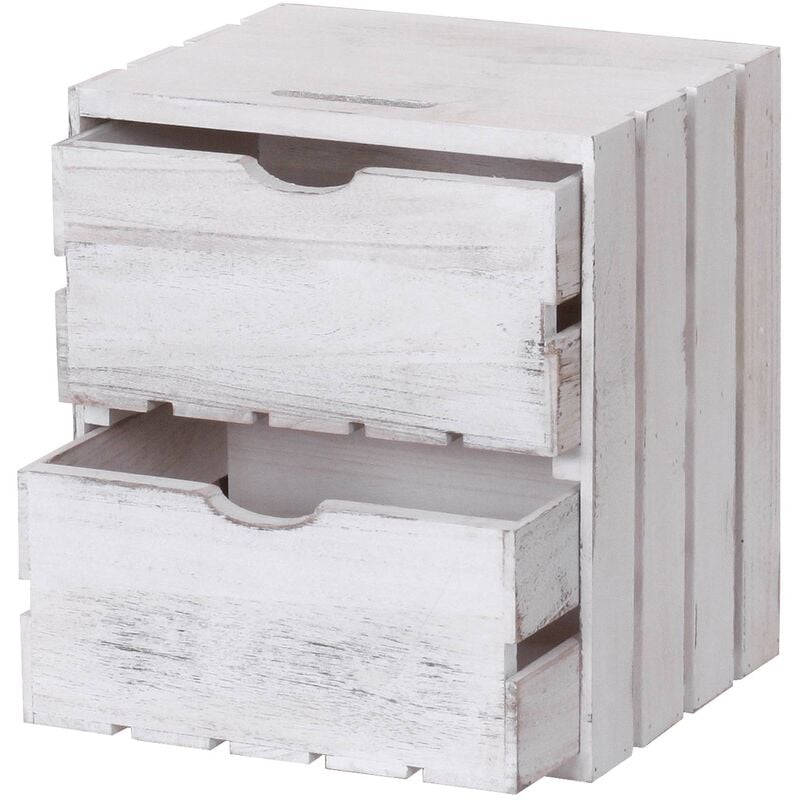 [JAMAIS UTILISÉ] Commode HHG-515, 2 tiroirs, 36x32x26cm, blanc shabby