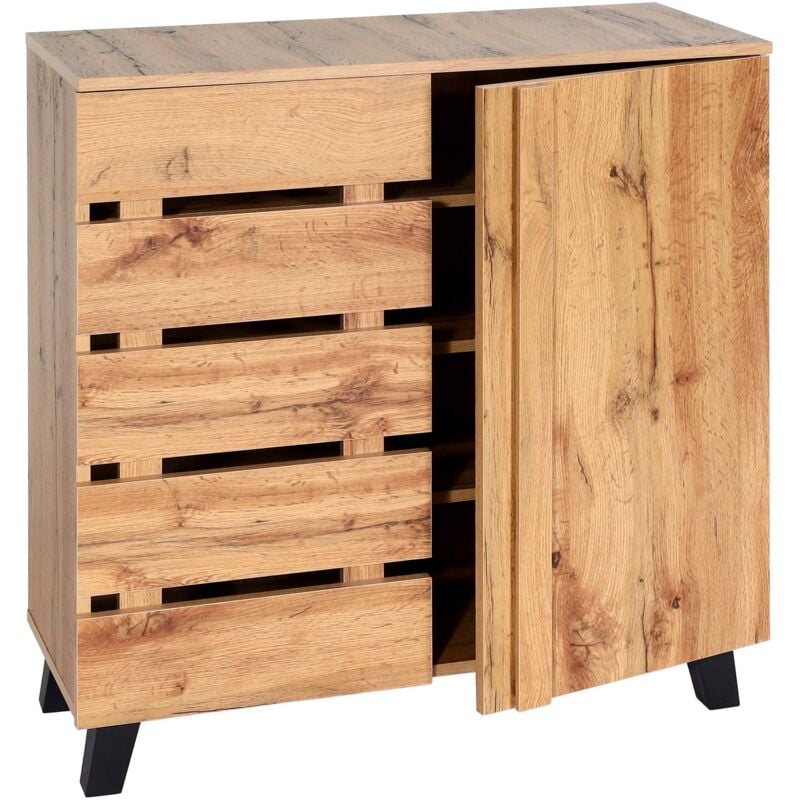 Commode HHG 622, Armoire Sideboard Buffet Highboard, 2 portes 88x80x34cm, teinte naturelle