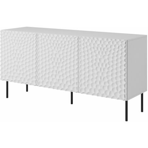 Commode HOLE 152cm façade fraisée panneau MDF trois portes blanc mat