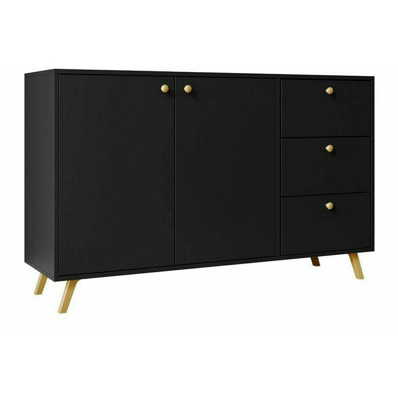 Commode Monfera 100, Noir, Avec tiroirs et portes, Nombre de tiroirs: 0, 86x138x41cm
