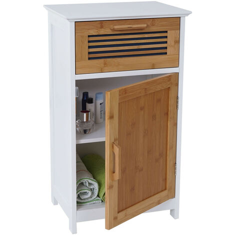Commode HWC-A85, meuble de salle de bains, bambou, 71x40x31cm blanc