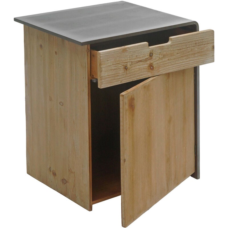 Commode HWC-L76 - table de chevet d'appoint - bois massif industriel certifié mvg 60x50x40cm - naturel avec aspect métal