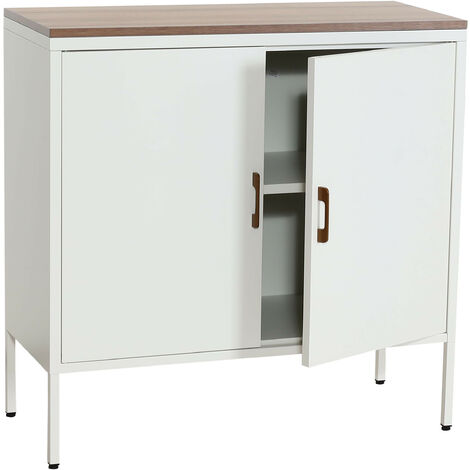 Commode HWC-L84, Armoire Buffet, 2 portes métal 90x90x40cm, mélaminé  blanc