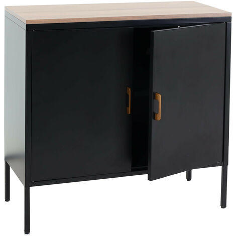 Commode HWC-L84, Armoire Buffet, 2 portes métal 90x90x40cm, mélaminé  noir