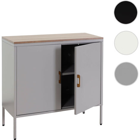 Commode HWC-L84, Buffet armoire, 2 portes métal 90x90x40cm, mélaminé  gris