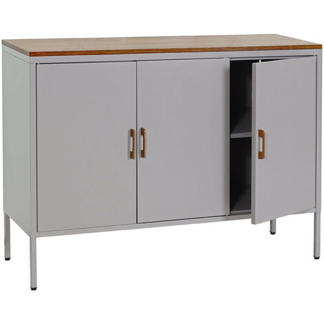 Commode HWC-L84, Buffet armoire, 3 portes métal 90x120x40cm, mélaminé  gris