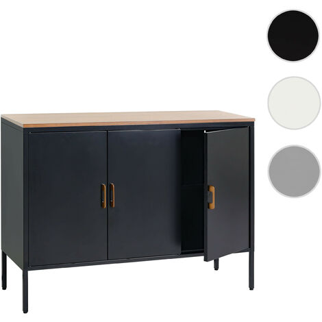 Commode HWC-L84, Sideboard Armoire Buffet, 3 portes métal 90x120x40cm, mélaminé  blanc