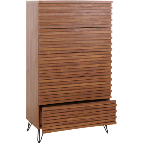 Commode 5 tiroirs 76,5x40,5x118,7 cm en pin naturel ciré - YVEN