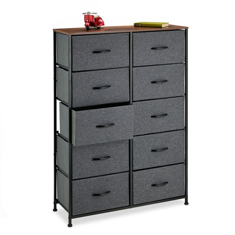 Commode, HxLxP: 120x85,5x30 cm, métal, effet bois, 10 tiroirs tissu, bahut, buffet moderne, plusieurs couleurs - Relaxdays
