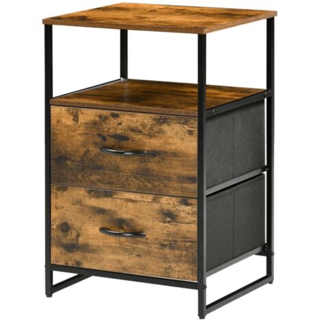 Commode industrielle marron rustique - Tiroirs pliables tissu + étagère - Meuble d'appoint rangement salon