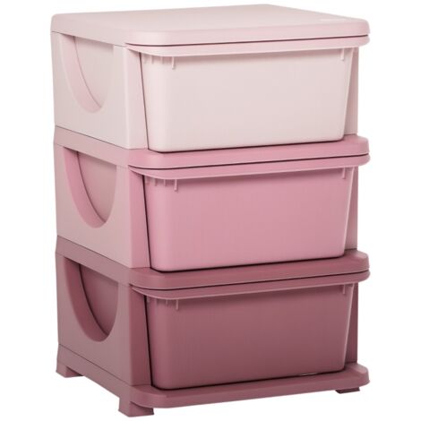 Commode jouets 3 niveaux rose meuble rangement enfant compact