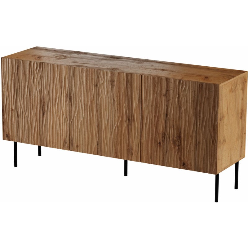 Bim Furniture - Commode jungle 152cm 3D façade fraisée panneau mdf trois portes chêne wotan