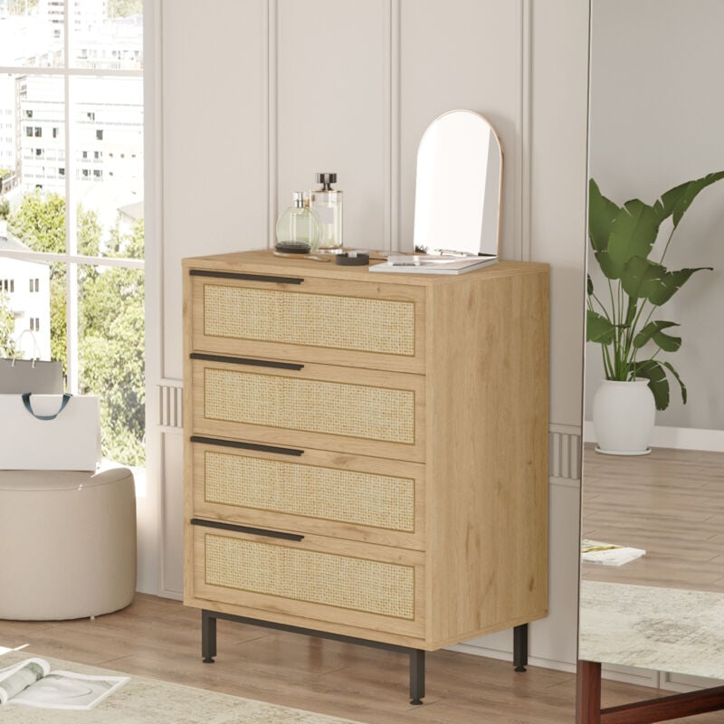 [en.casa] - Commode Kvænangen 95 x 75 x 45 cm effet chêne aspect rotin noir