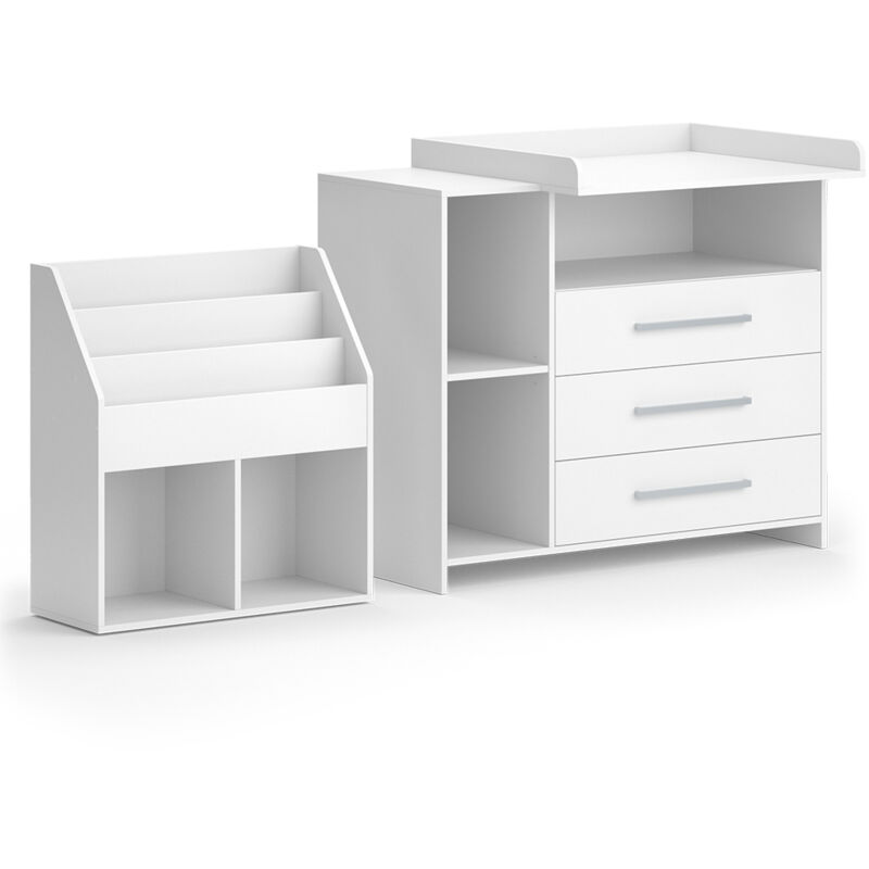 Vicco - Ensemble pour chambre d Oskar, Blanc, 2 pièces, avec commode à langer et bibliothèque
